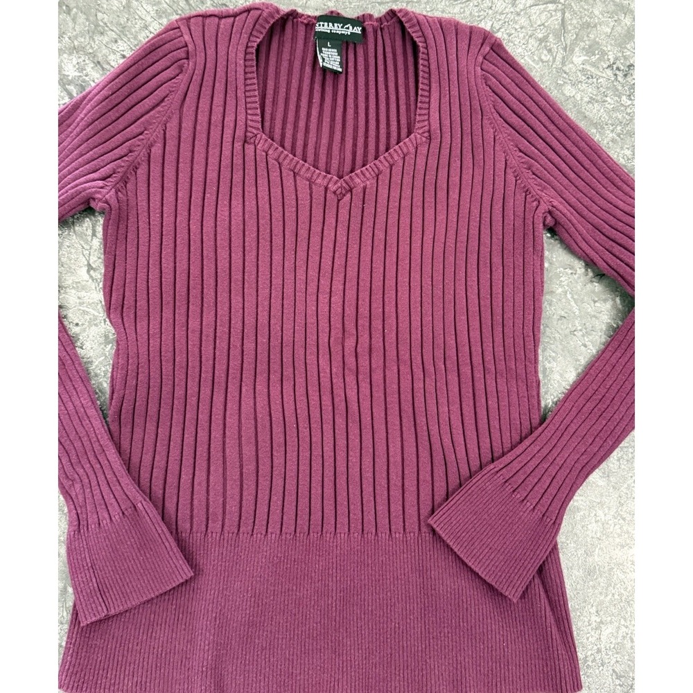 Monterey Bay Clothing‎ Company Womens Cotton Blend V Neck Ribbed Sweater Wine L